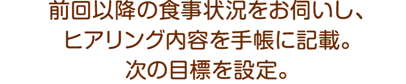 食事摂取状況や食欲チェックができる「お食事手帳」と患者様に合わせた食事や食品をご提案。