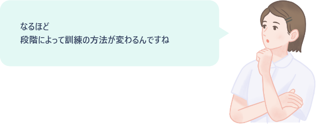 なるほど、段階によって訓練の方法が変わるんですね。