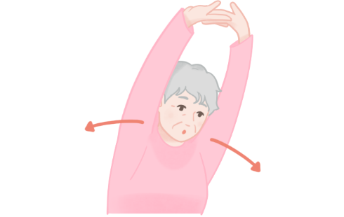 嚥下体操4、両手を頭上で組んで体幹を左右屈折（胸部の運動）